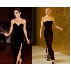 Vintage Strapless Velvet Maxi Dress 6 Corseted Green Formal HOCO Cocktail Prom